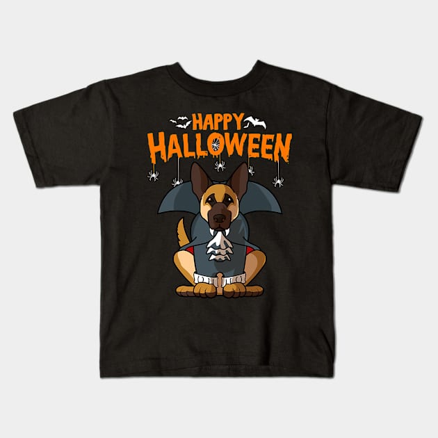 German Shepherd Dog Happy Halloween Vampire Kids T-Shirt by EmilyCharlotty